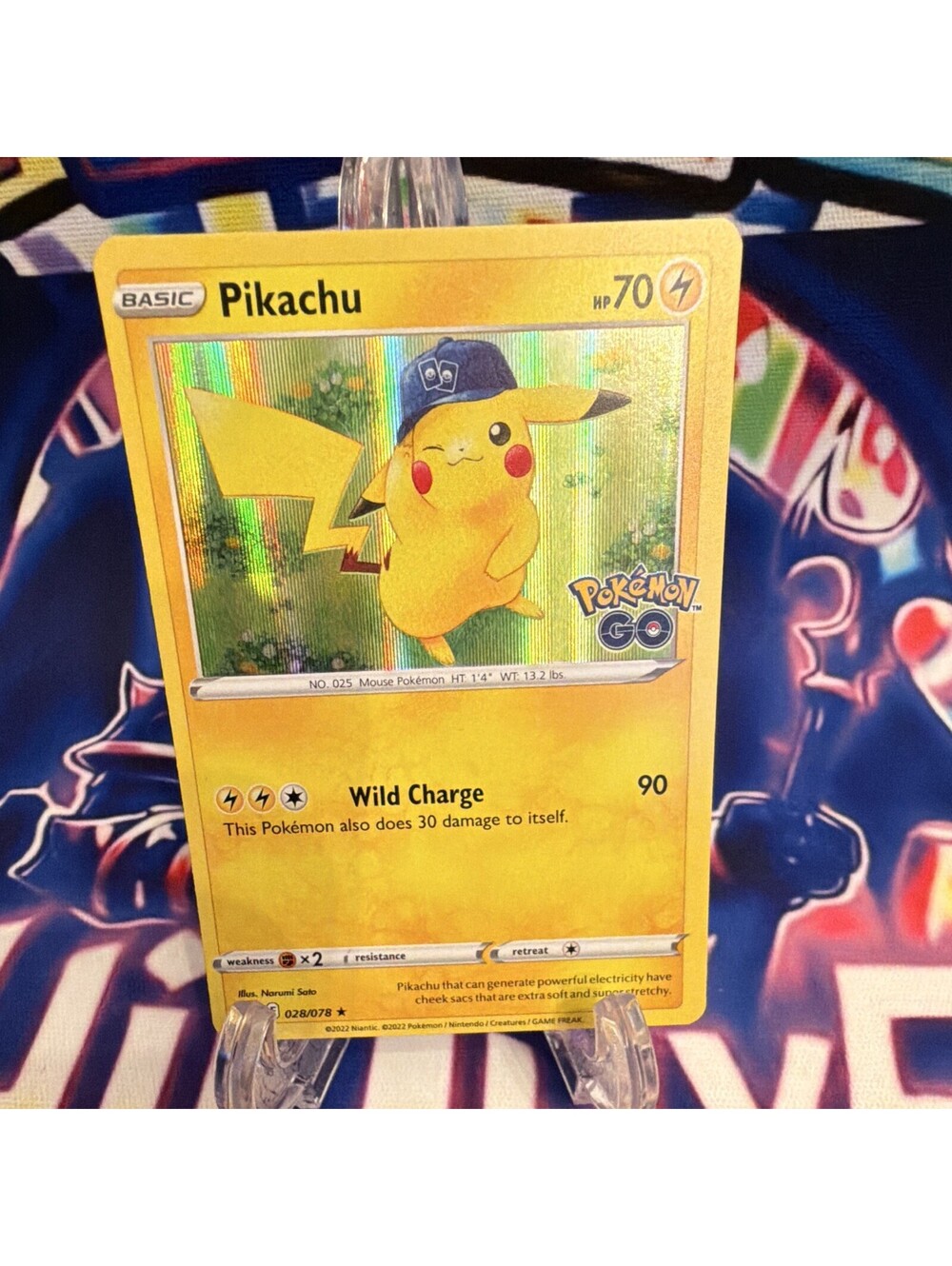 Pokemon Pikachu 028/078 Pokemon GO Holo Rare Holo English 70 HP Wild Charge 90